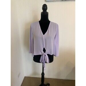 Shein Purple 3/4 Bell Sleeve Tie Crop Blouse Size Large NEW